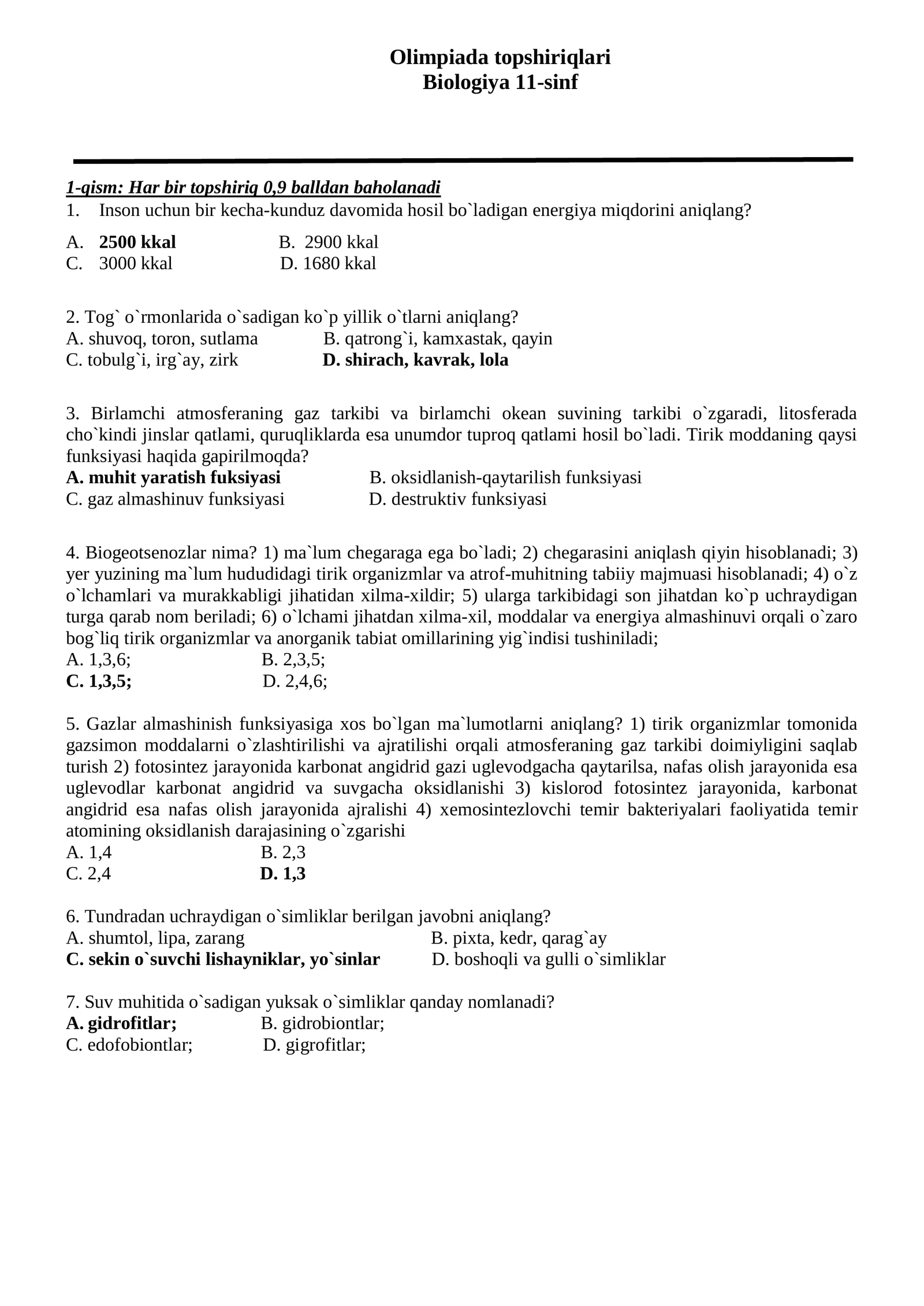 Biologiya test2026
