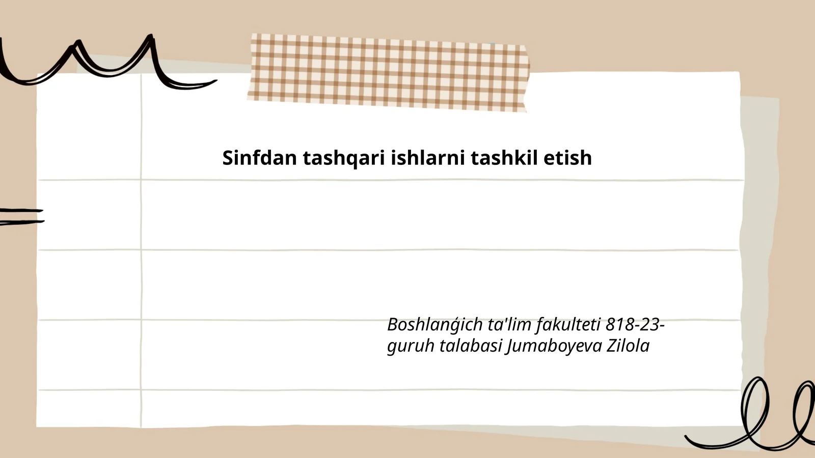 Sinfdan tashqari ishlarni tashkil etish