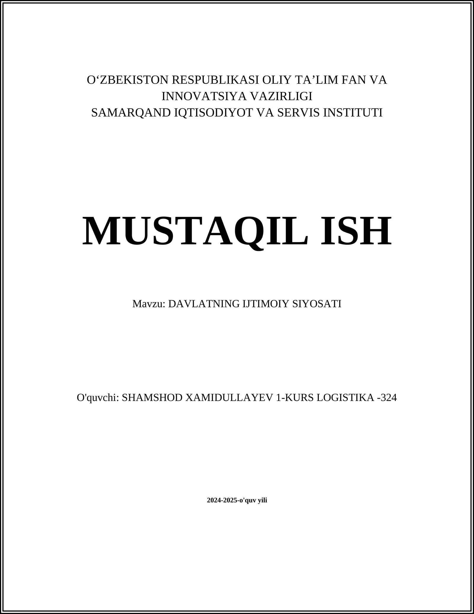 DAVLATNING IJTIMOIY SIYOSATI
