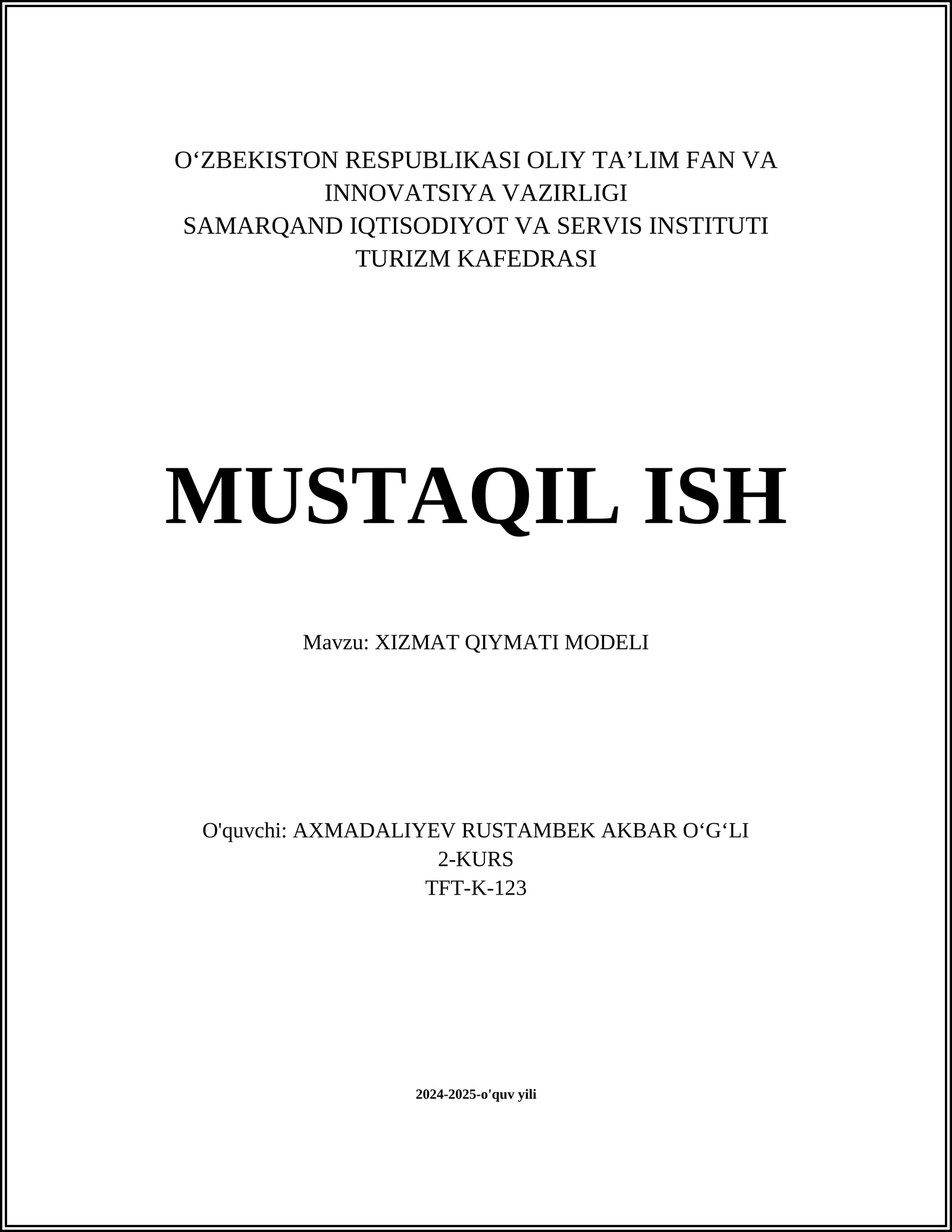 XIZMAT QIYMATI MODELI