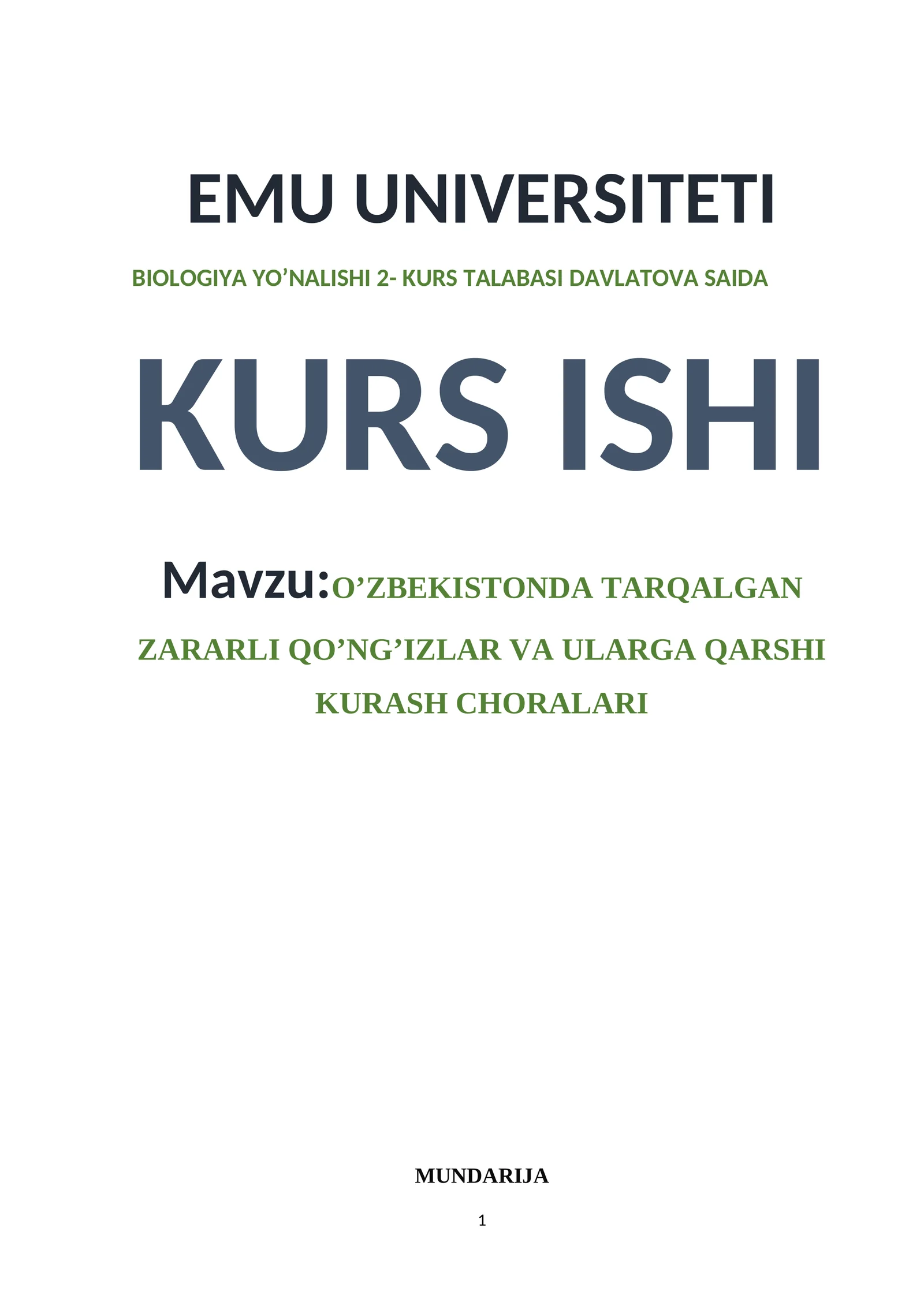 O’ZBEKISTONDA TARQALGAN ZARARLI QO’NG’IZLAR VA ULARGA QARSHI KURASH CHORALARI