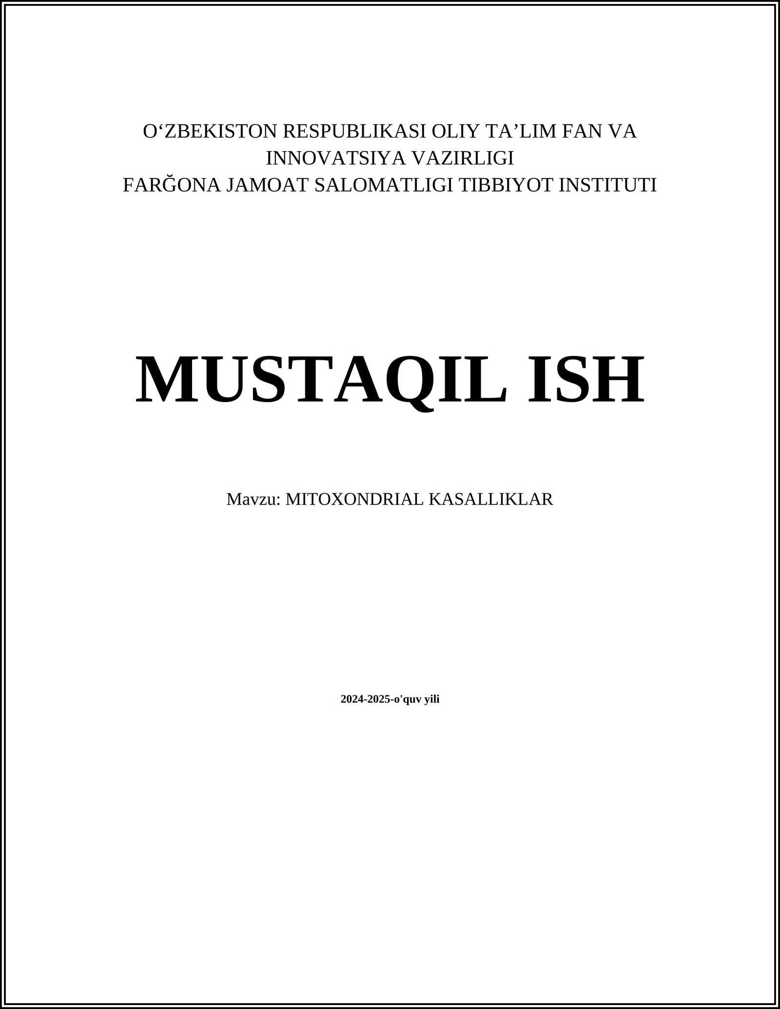 MITOXONDRIAL KASALLIKLAR