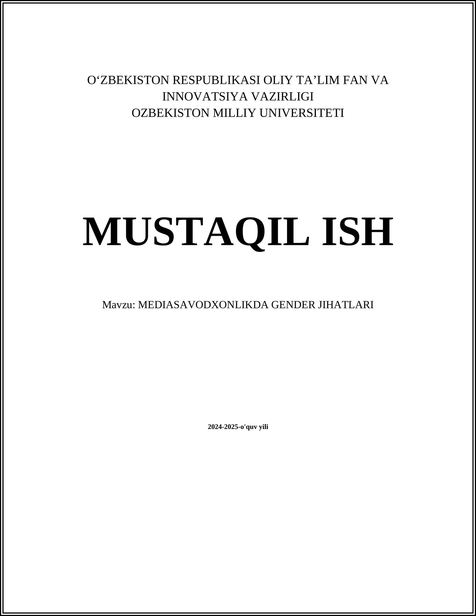 MEDIASAVODXONLIKDA GENDER JIHATLARI