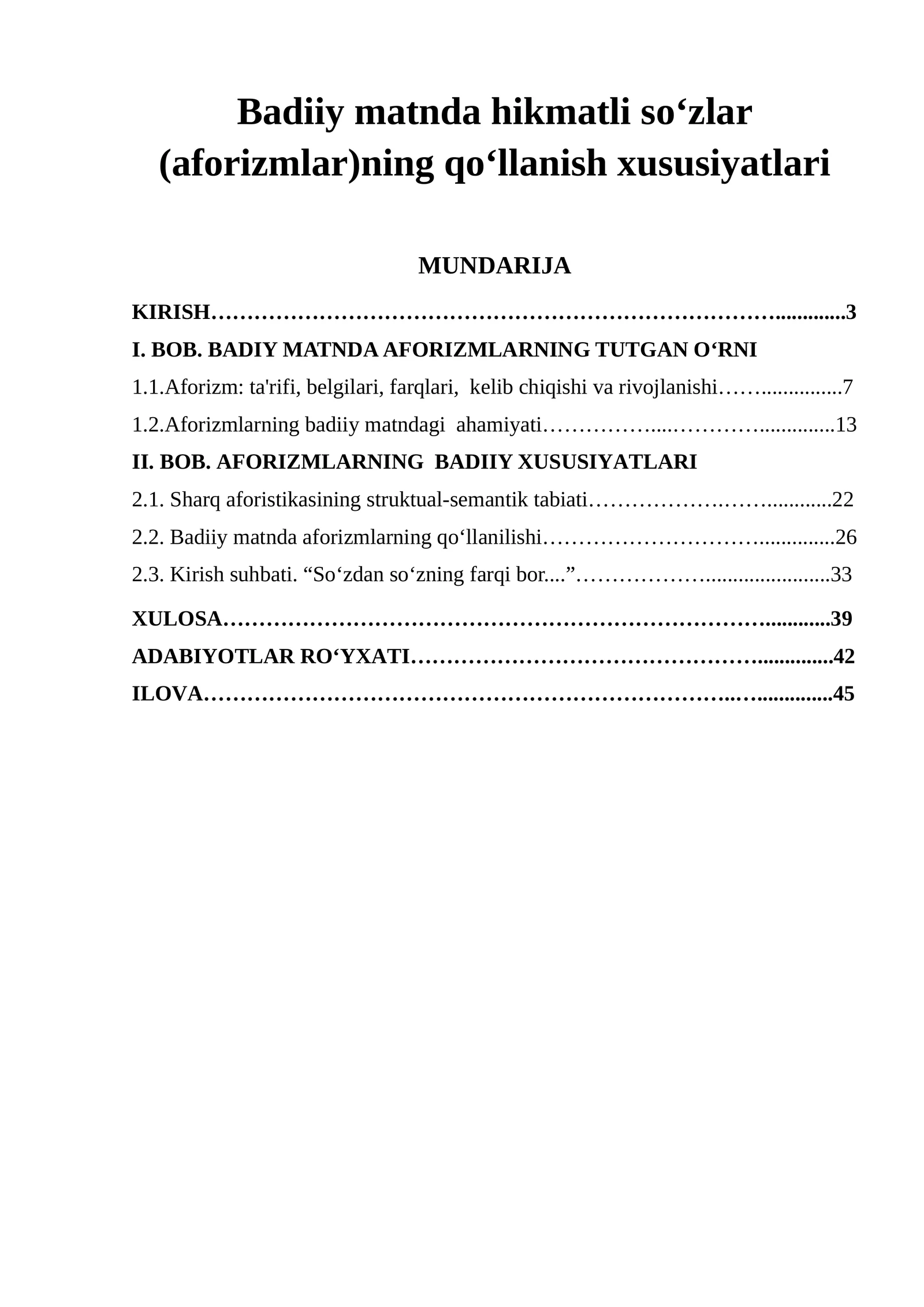 Bаdiiy mаtndа hikmаtli sо'zlаr (аfоrizmlаr)ning qо'llаnish xususiyаtlаri