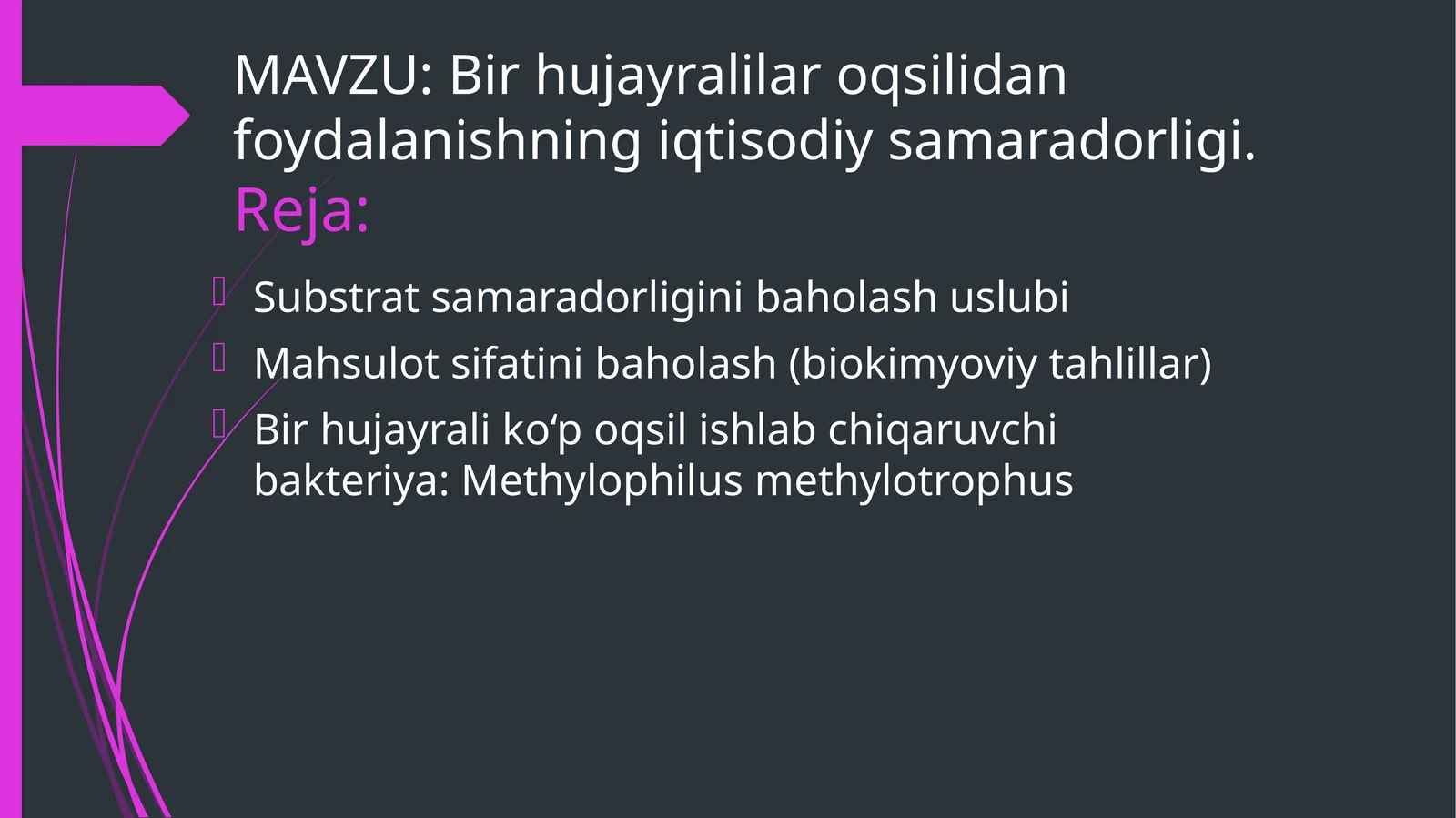 Bir hujayralilar oqsilidan foydalanishning iqtisodiy samaradorligi