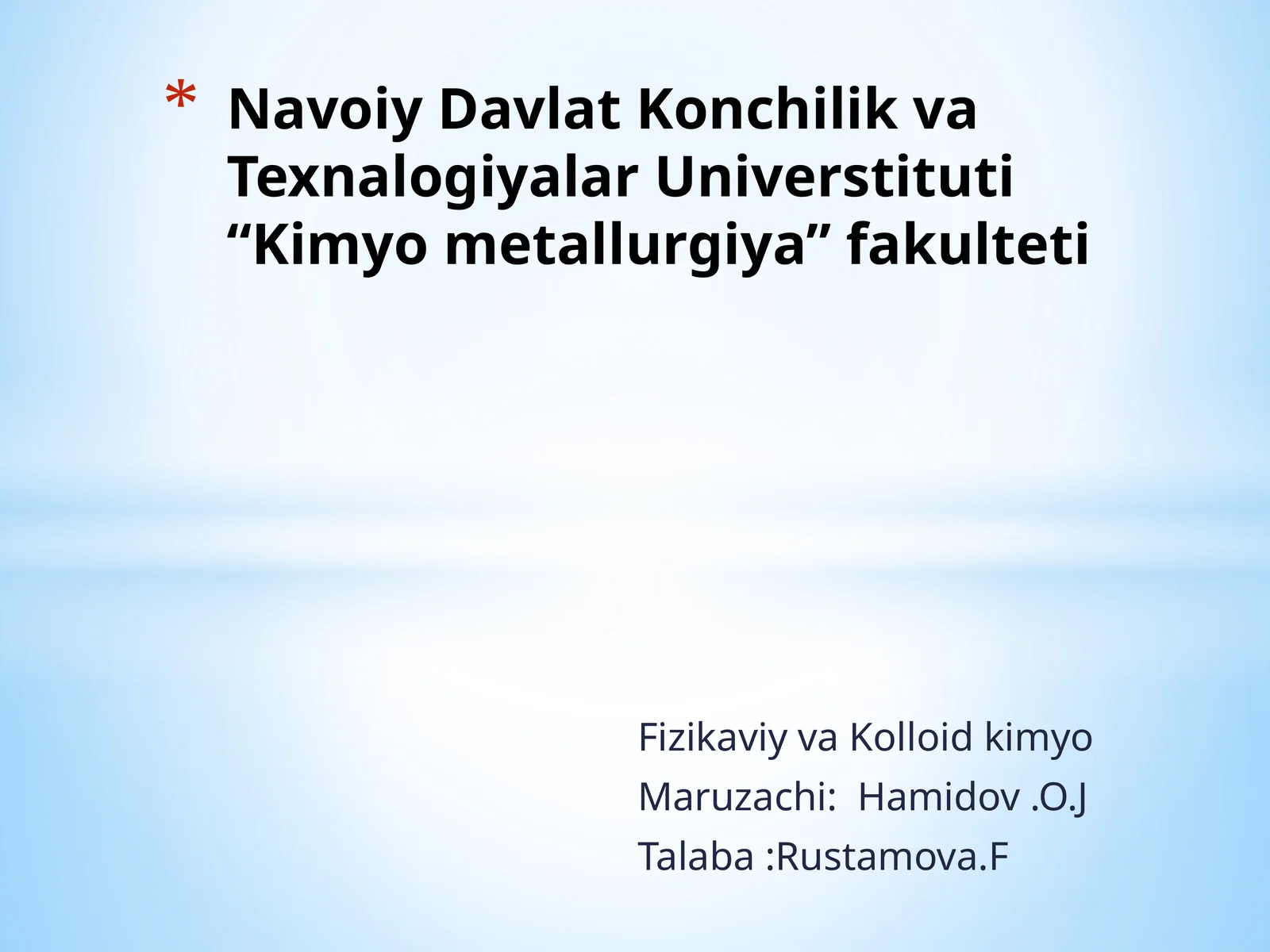 Fizikaviy va Kolloid kimyo