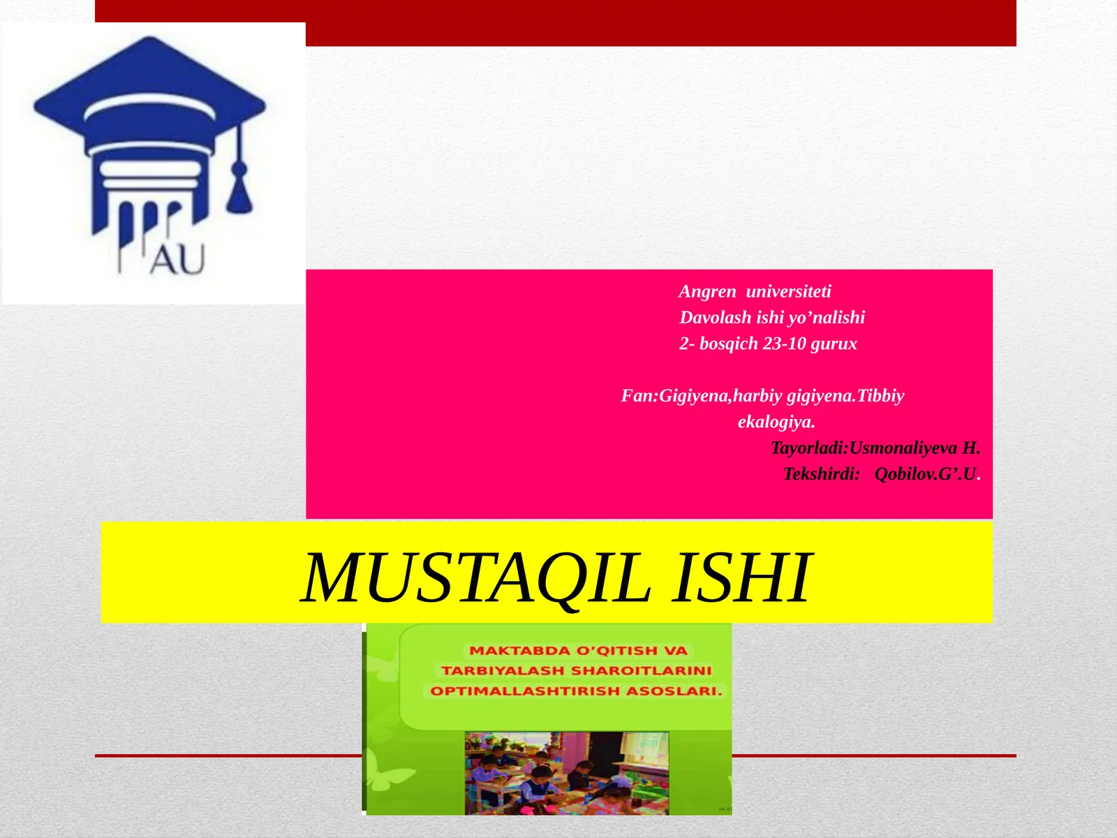 Angrenuniversiteti Davolashi Shiyo’nalishi