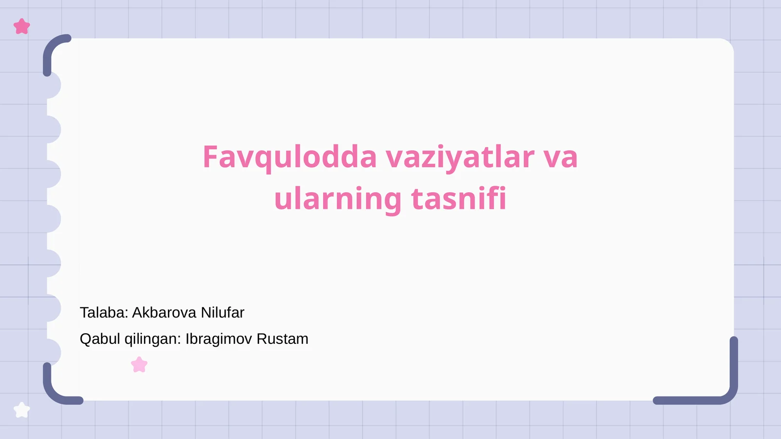 Favqulodda vaziyatlar va ularning tasnifi