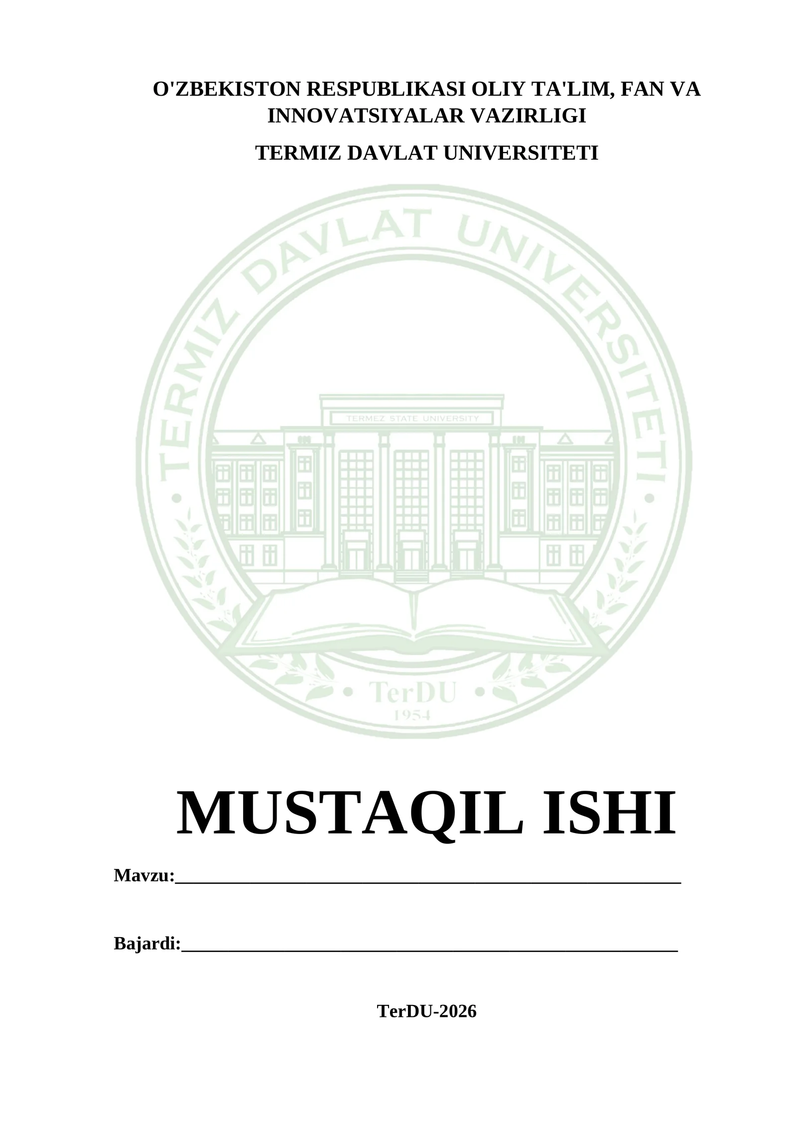 MUSTAQIL ISHI YUZI SHABLON