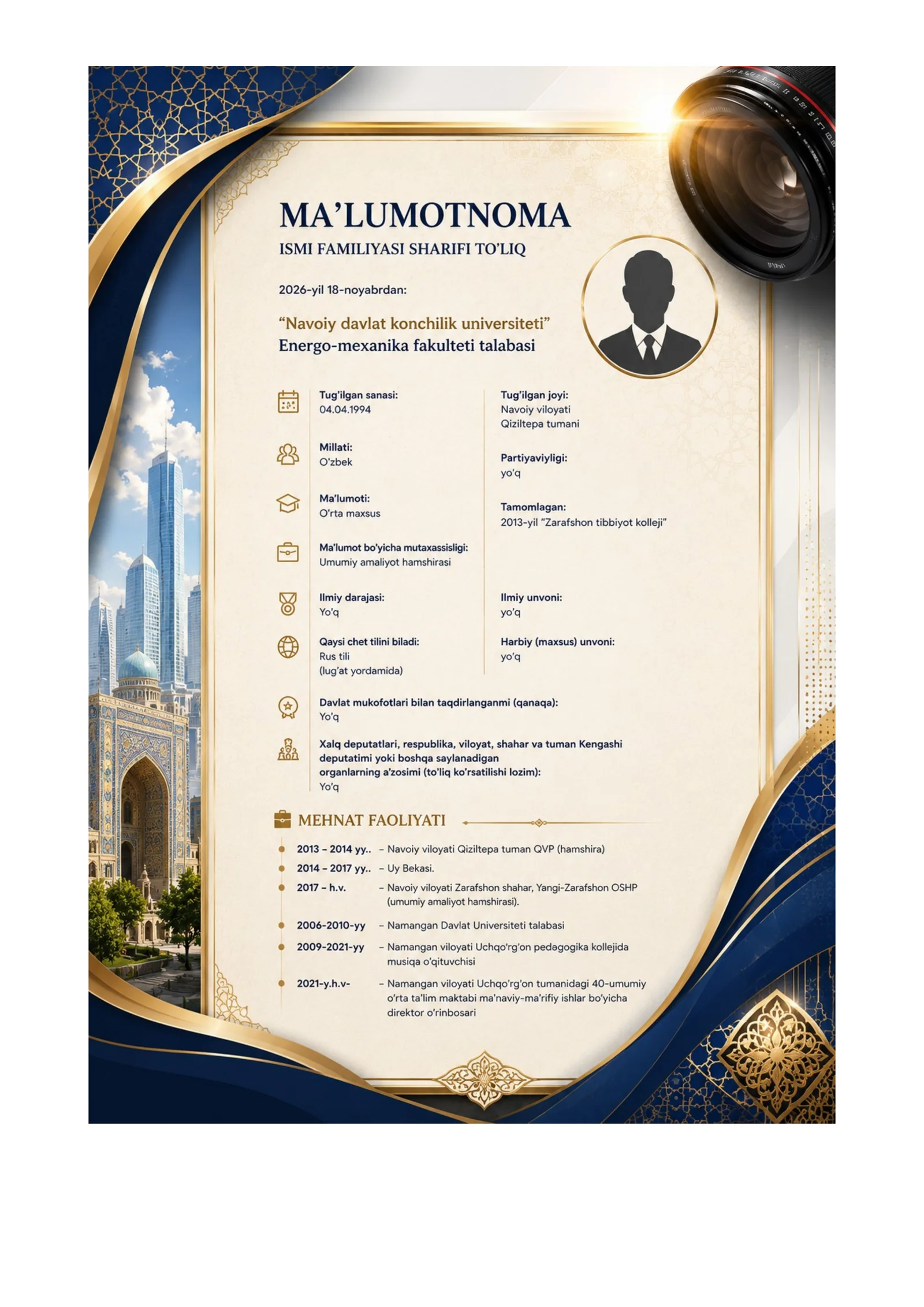 Obektivka-Ma'lumotnoma. Talabalar uchun