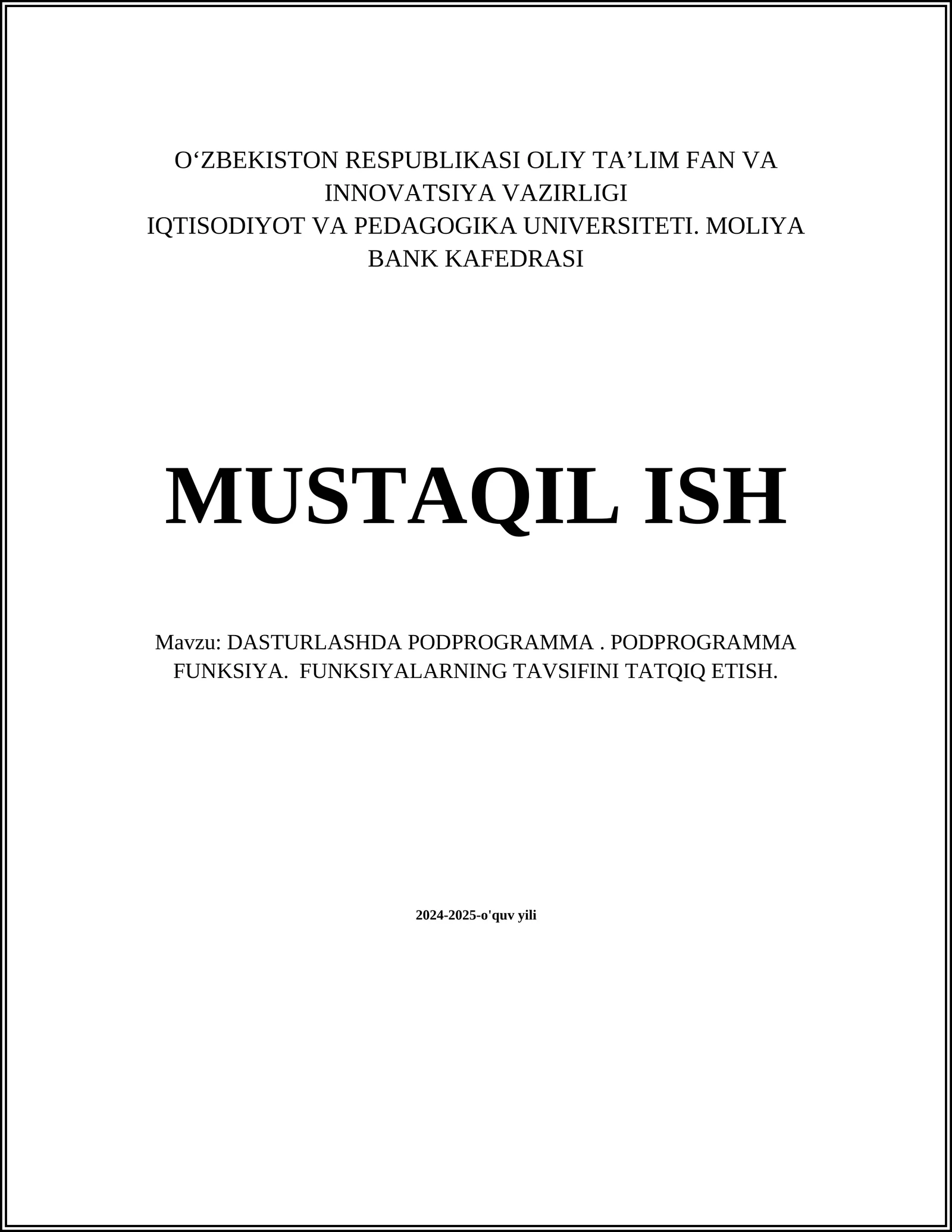 DASTURLASHDA PODPROGRAMMA