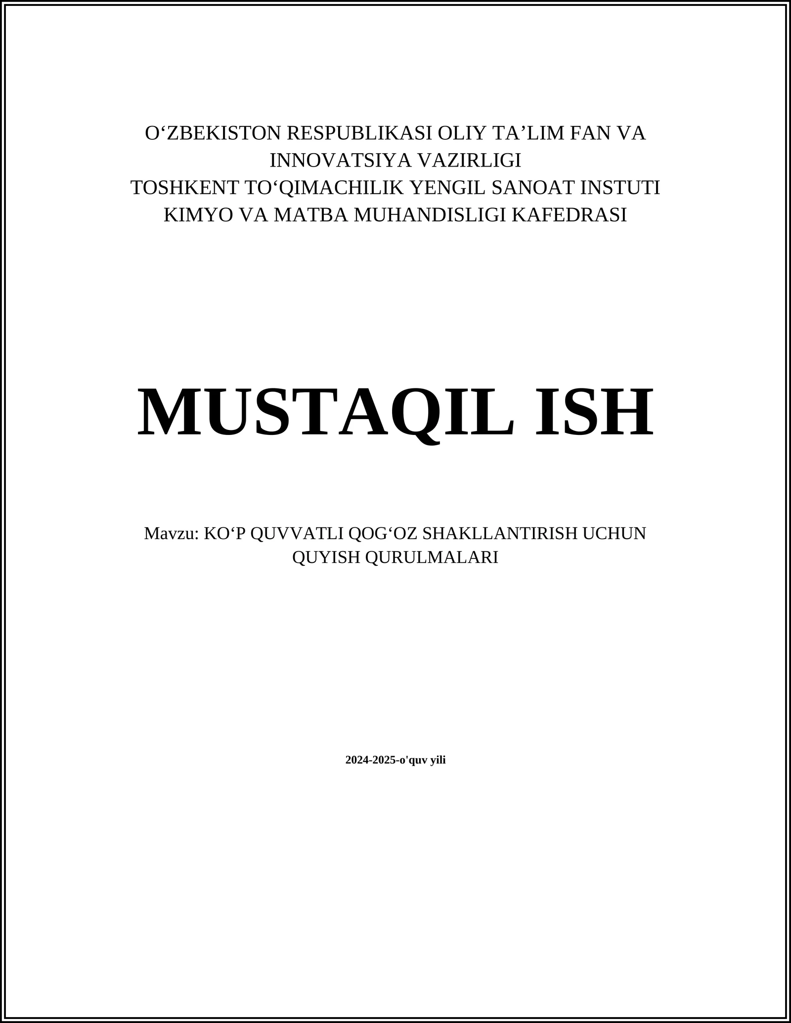 KOʻP QUVVATLI QOGʻOZ SHAKLLANTIRISH TEXNOLOGIYASI