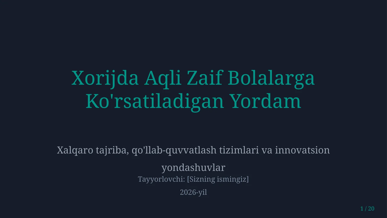 Xorijda aqli zaif bolalarga ko'rsatiladigan tordam