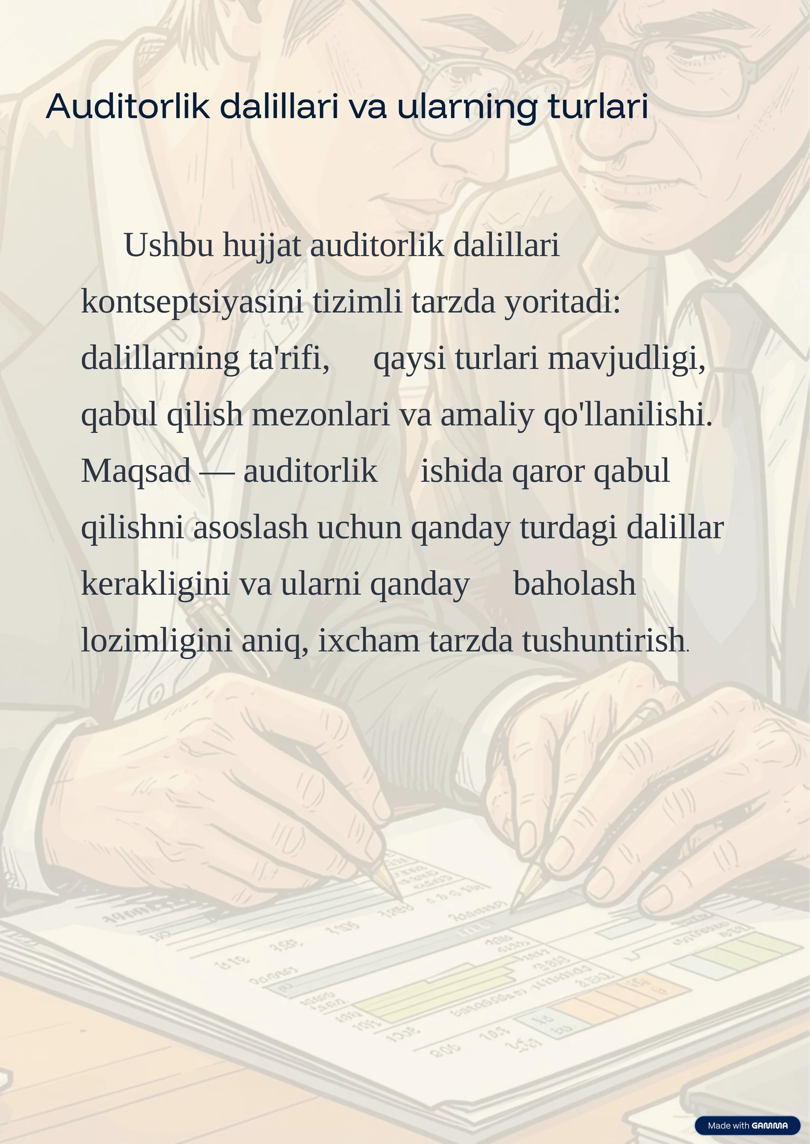 Auditorlik dalillari va ularning turlari