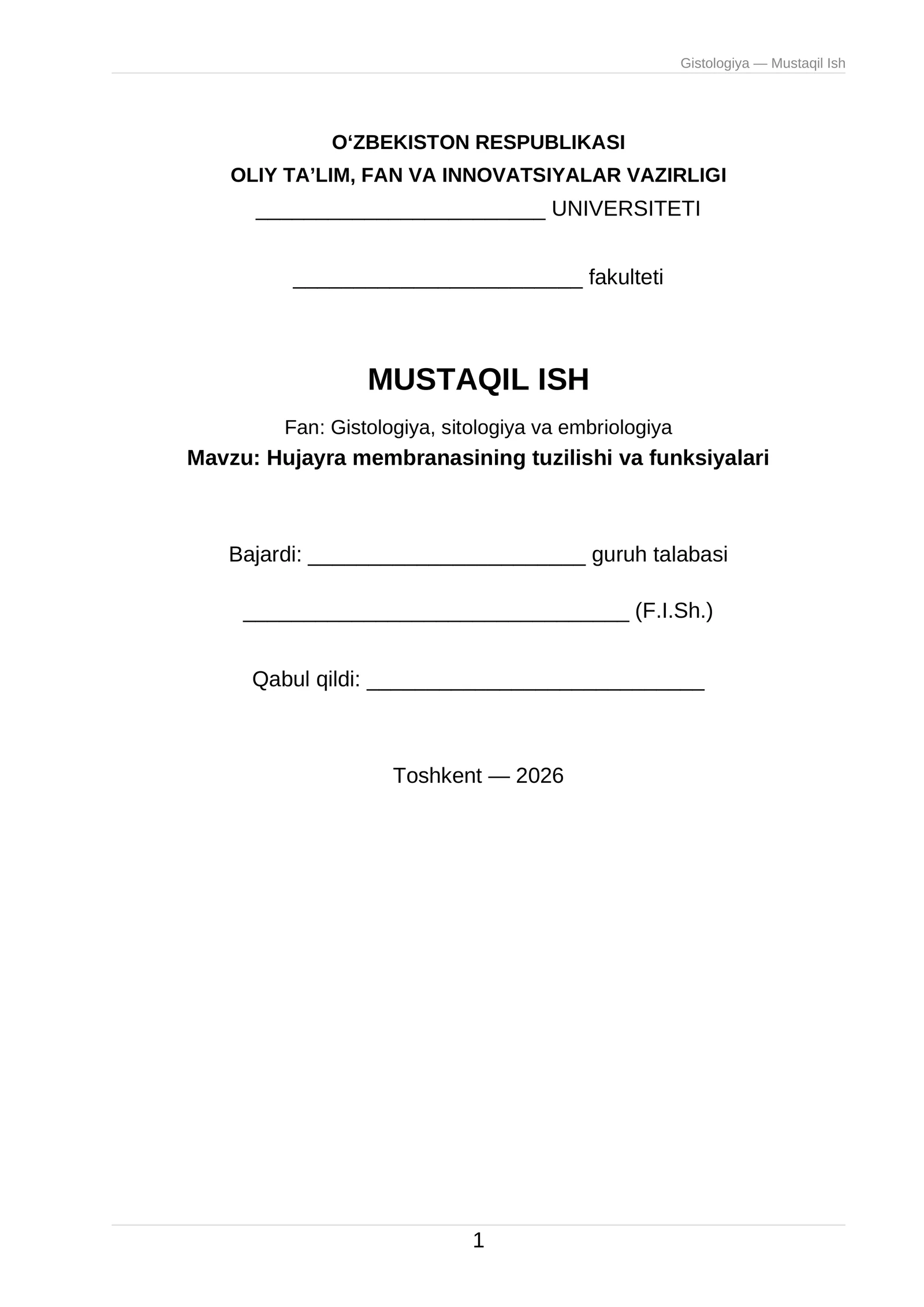 Hujayra membranasining tuzilishi va funksiyalari