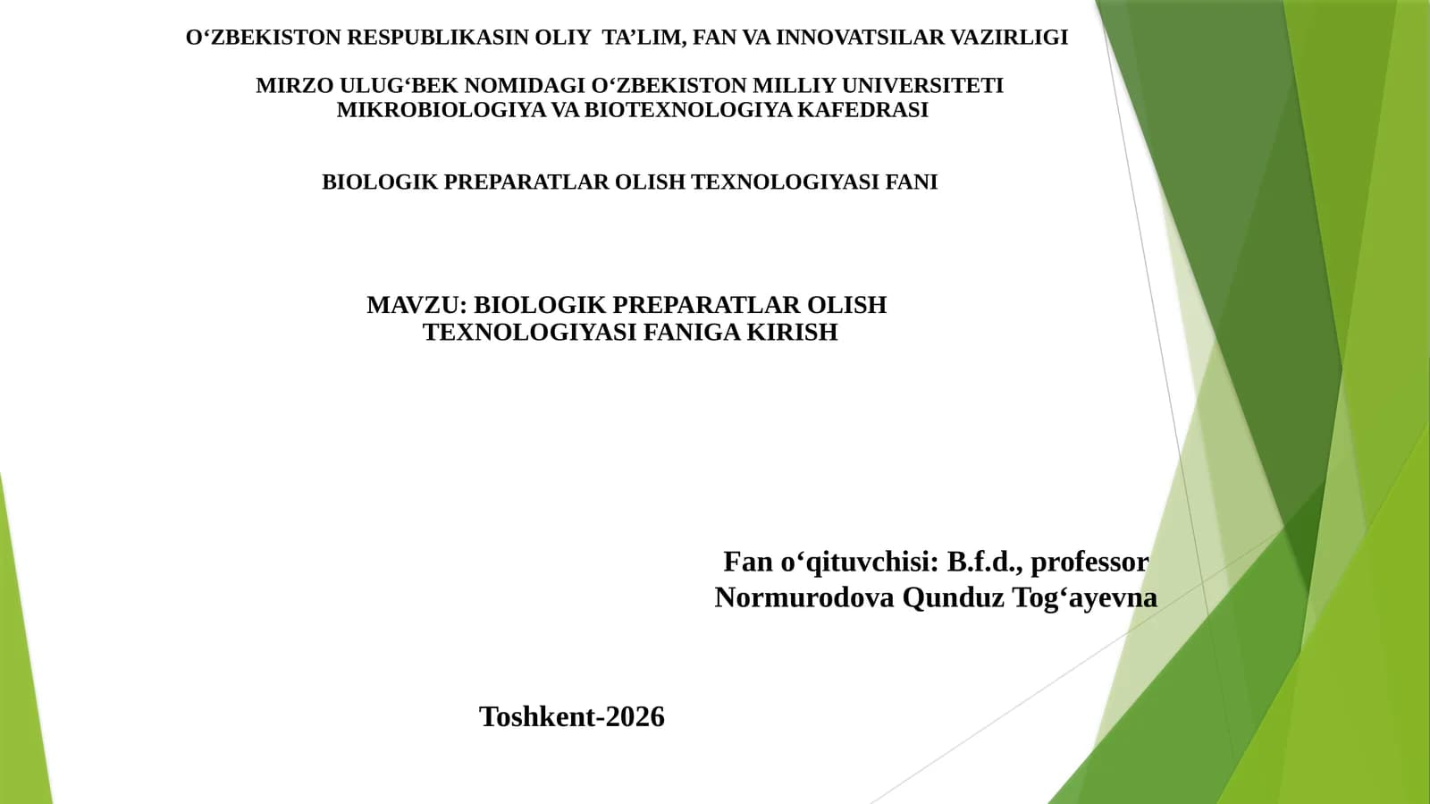 BIOLOGIK PREPARATLAR OLISH TEXNOLOGIYASI
