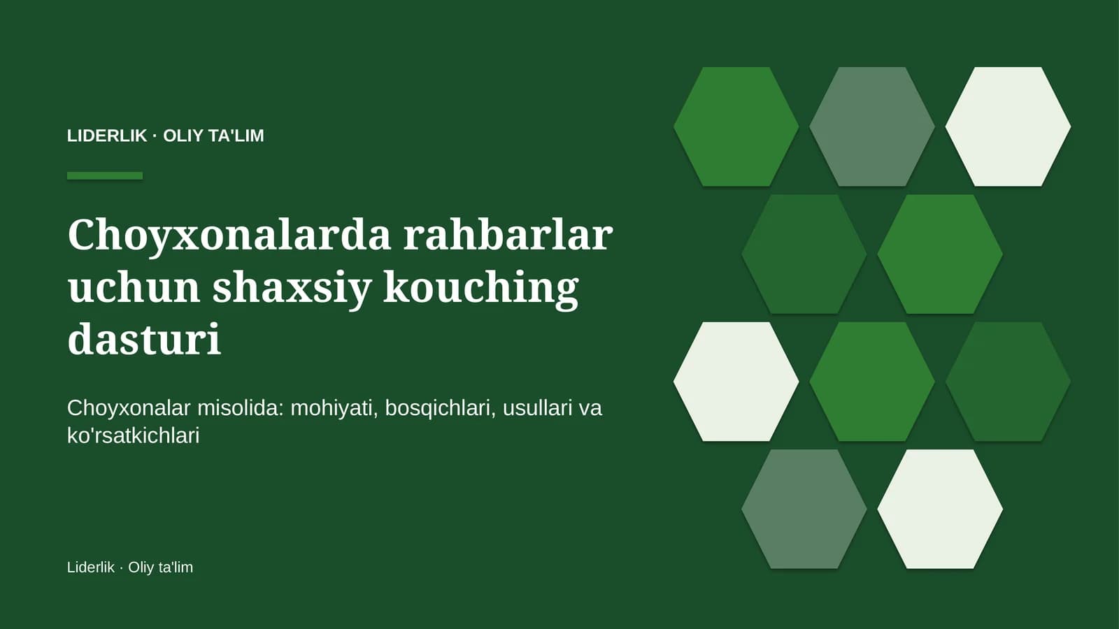 Choyxonalarda rahbarlar uchun shaxsiy kouching dasturi