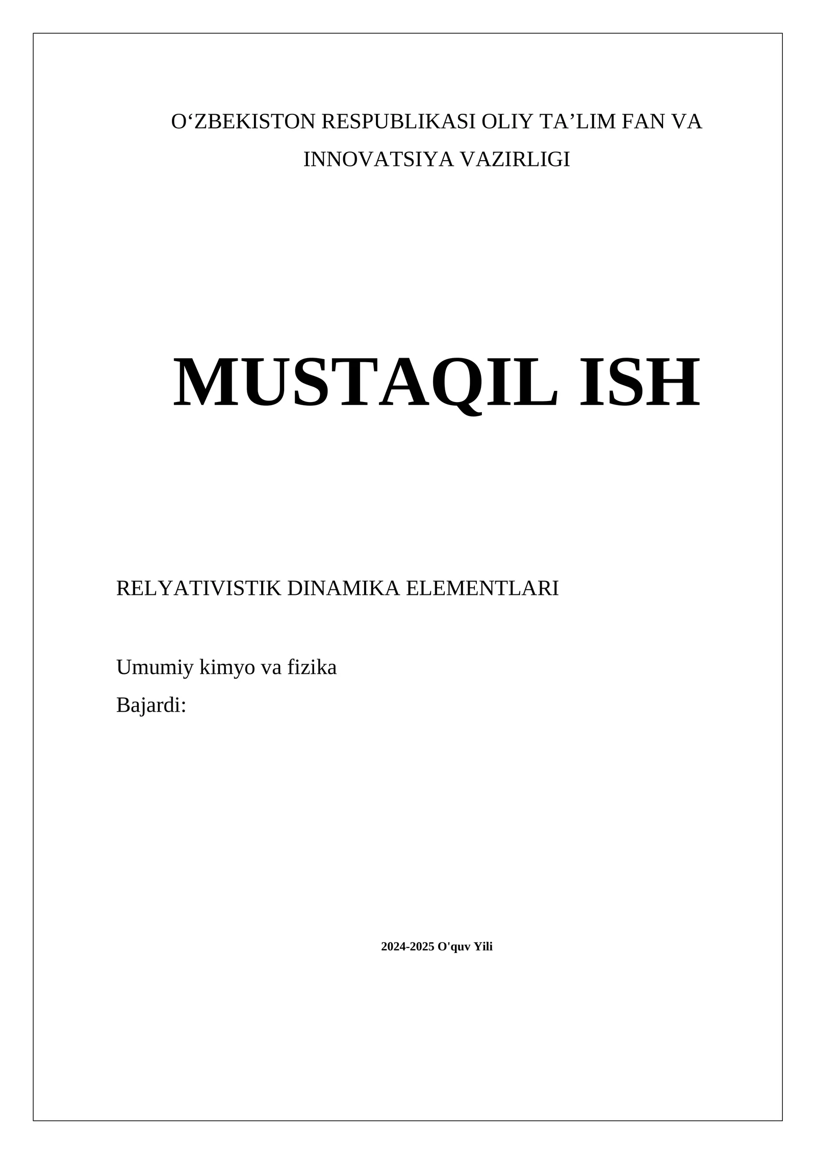 Relyativistik Dinamika Elementlari