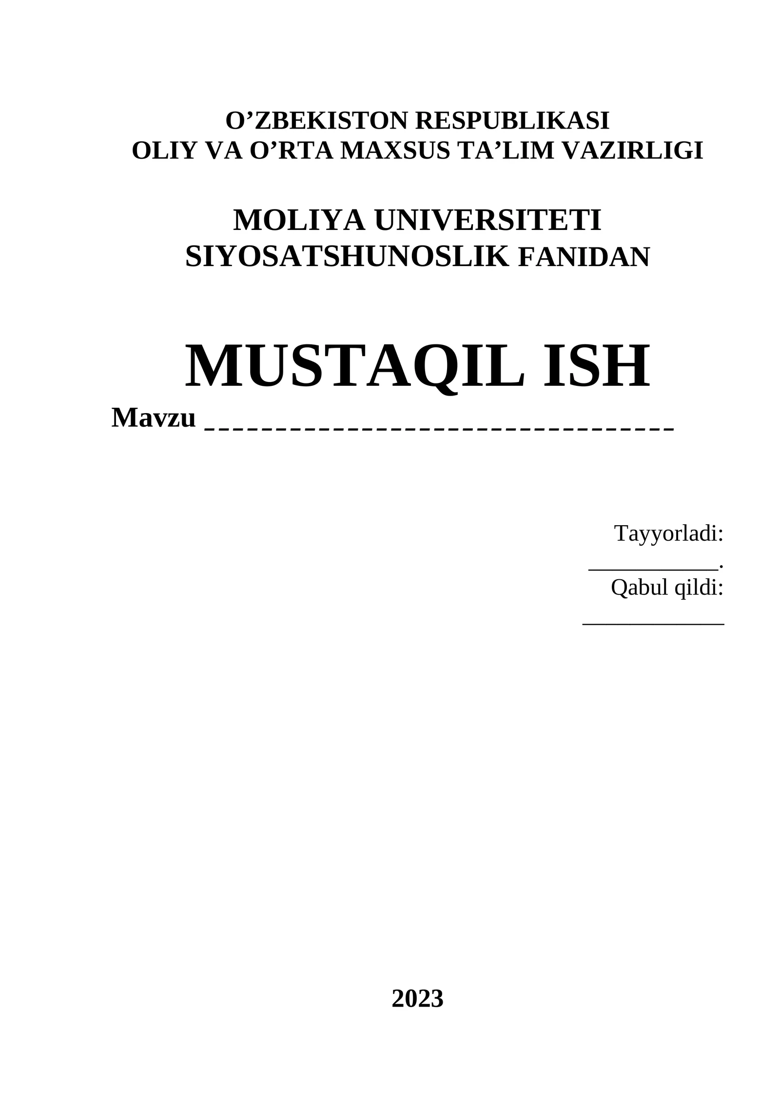 Mustaqil ish: Siyosiy Ma'daniyat