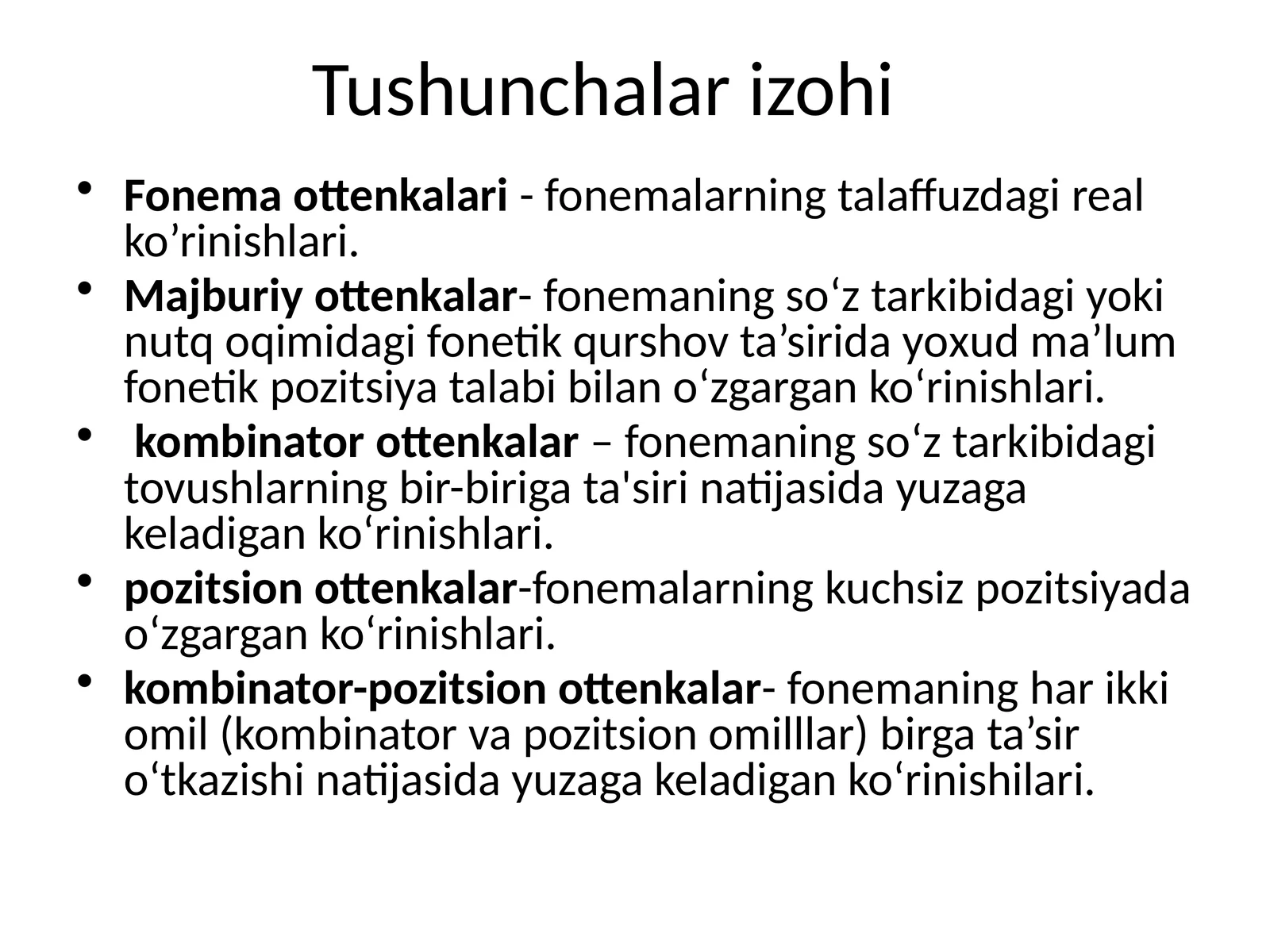 Unli va undosh harflar tavsifi