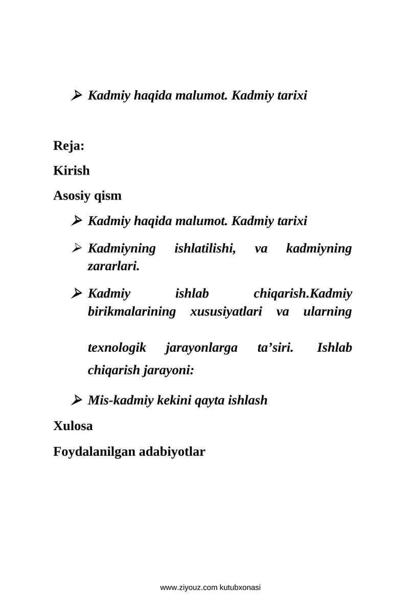 Kadmiy haqida malumot. Kadmiy tarixi