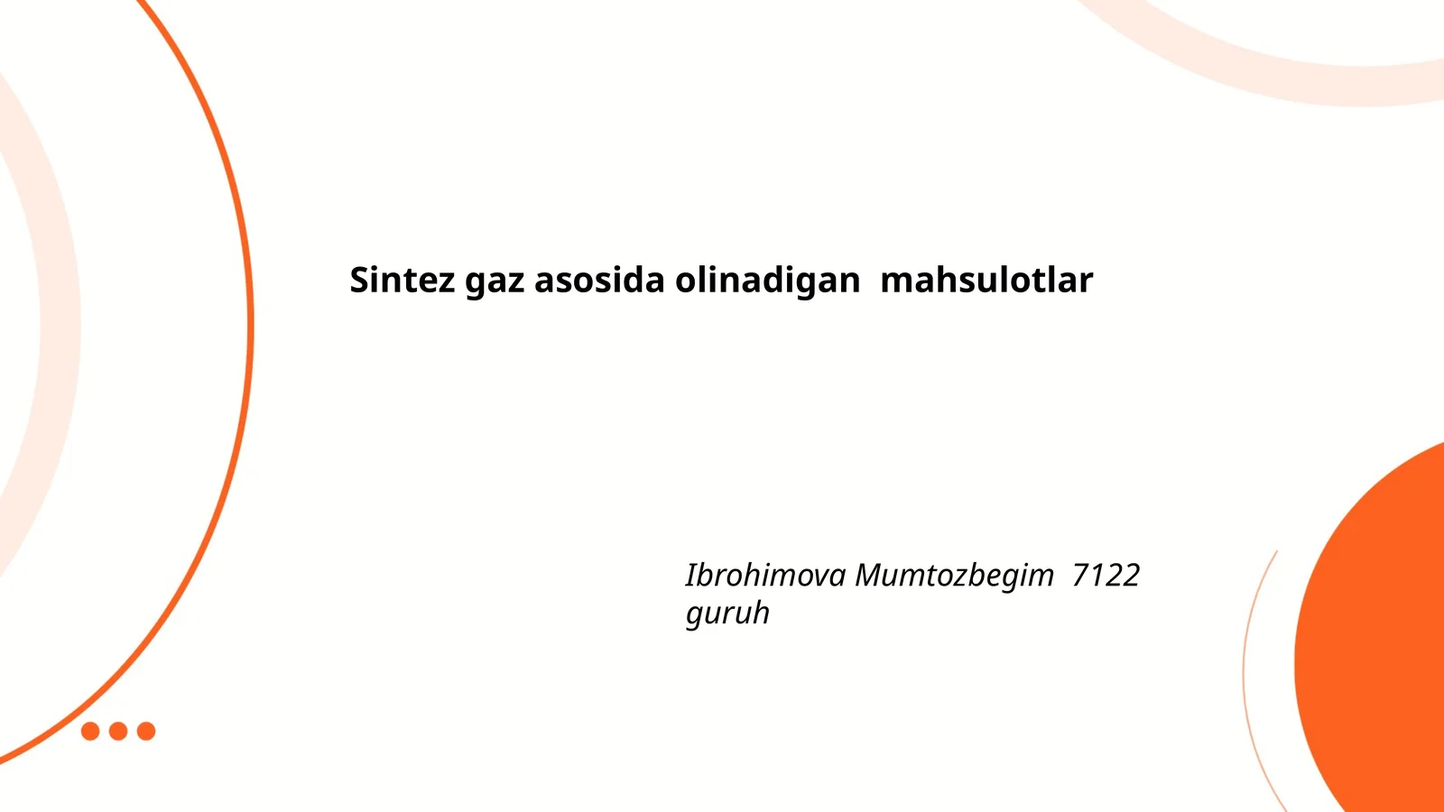 Sintez gaz asosida olinadigan mahsulotlar