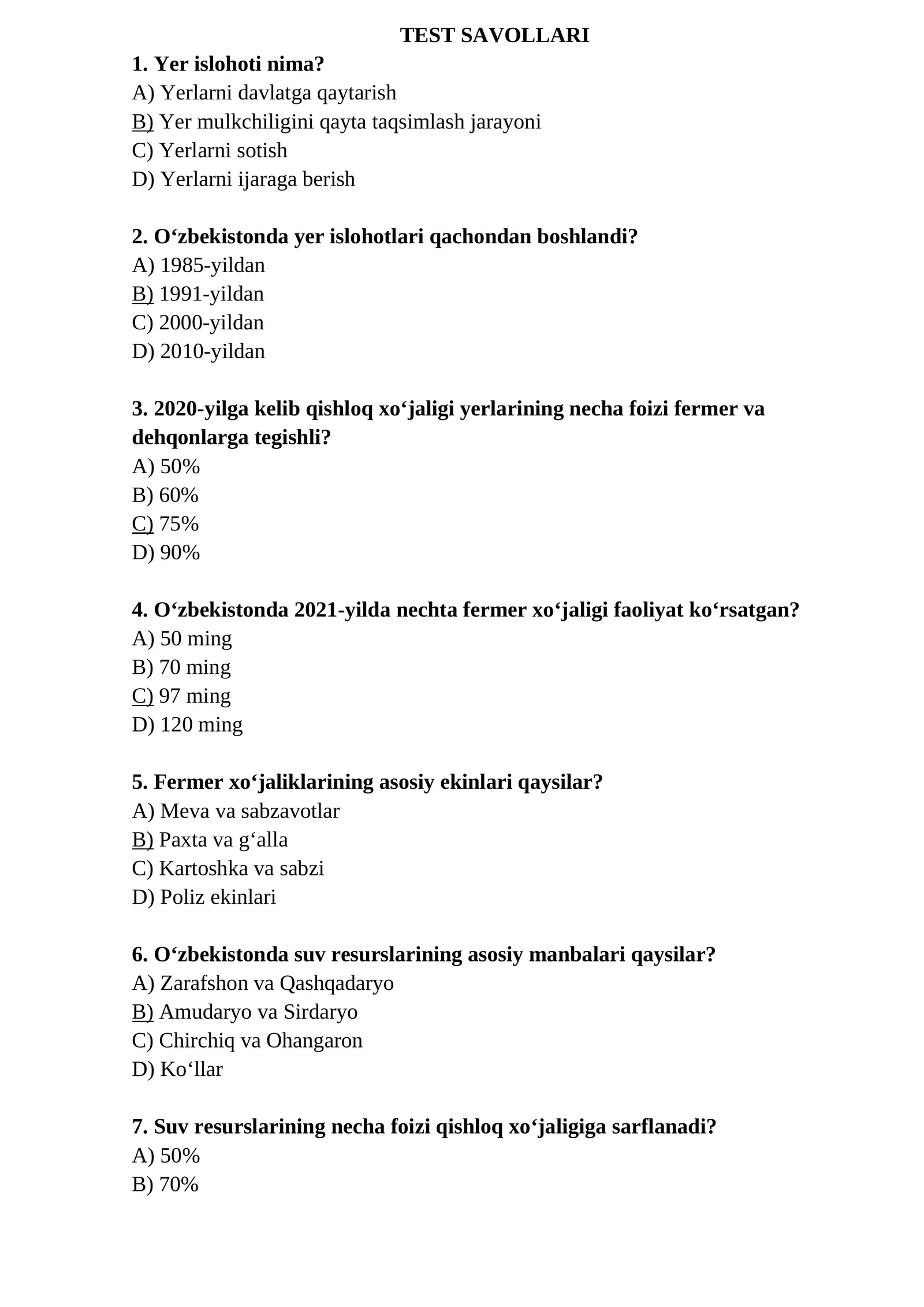 qishloq xojaligi Test