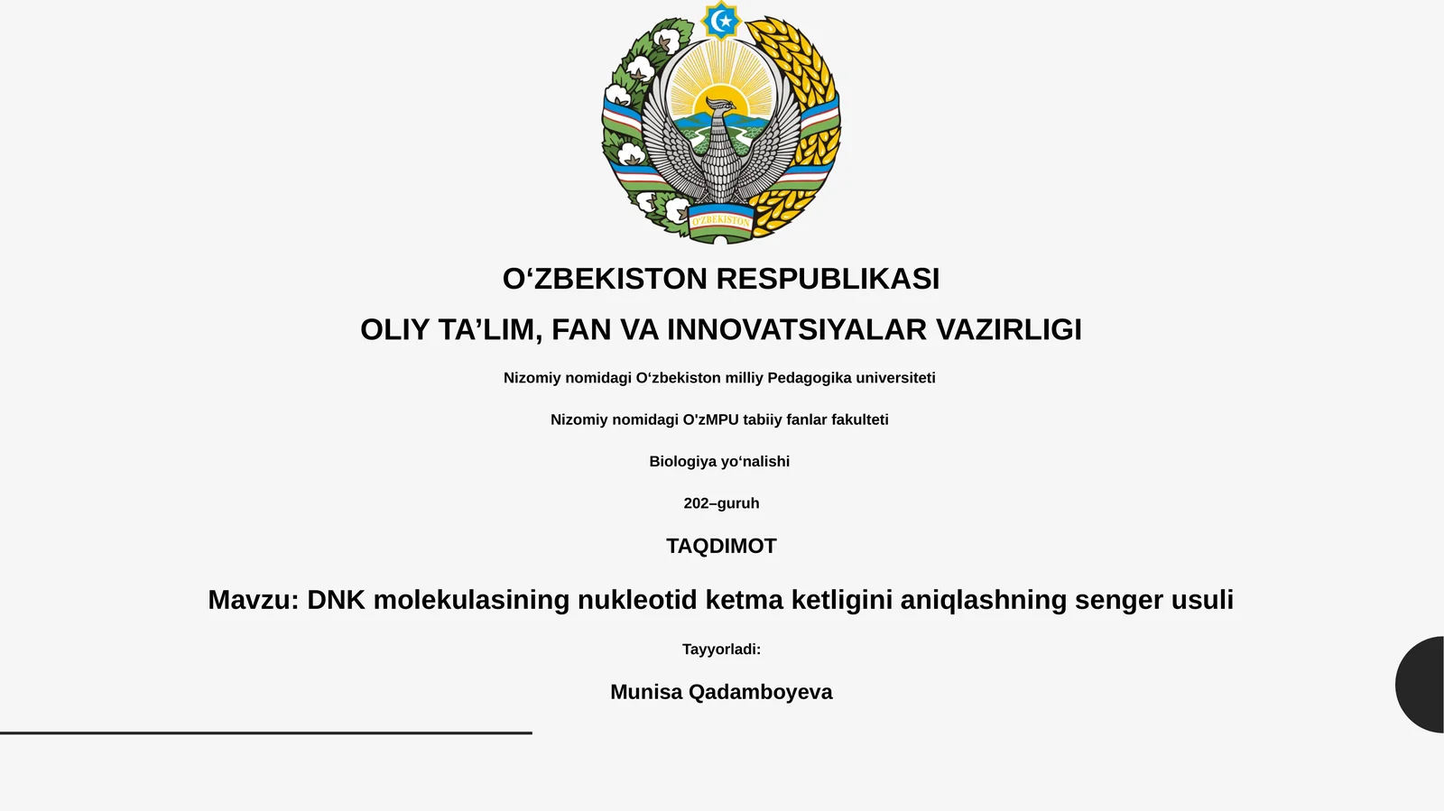 DNK molekulasining nukleotid ketma ketligini aniqlashning senger usuli