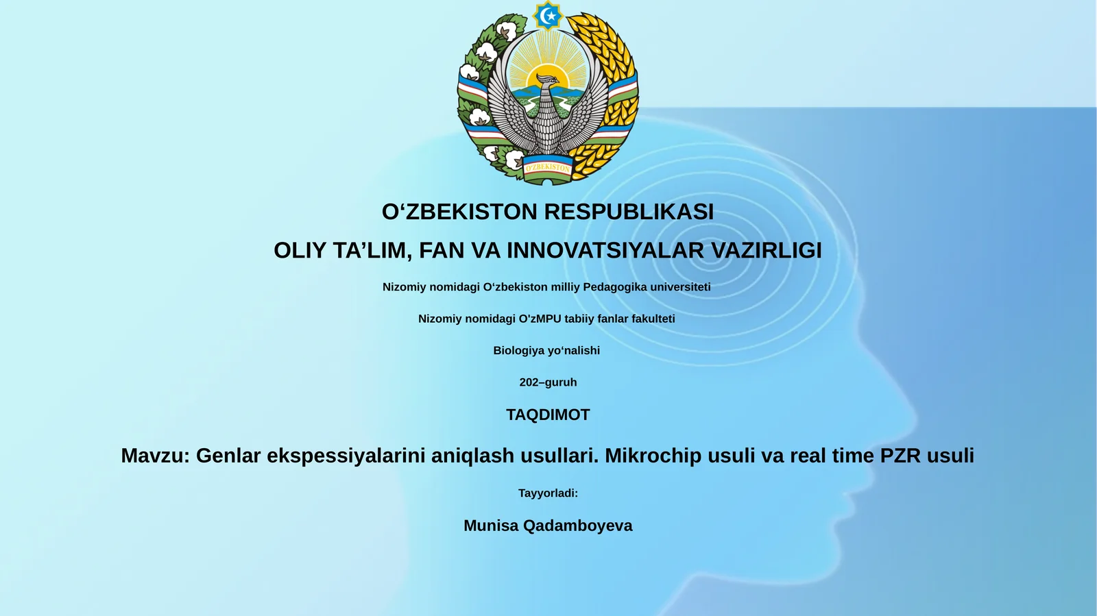 Genlar ekspessiyalarini aniqlash usullari. Mikrochip usuli va real time PZR usuli